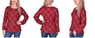 NY Collection Women's Long Sleeve Plaid Pullover with Embellishment